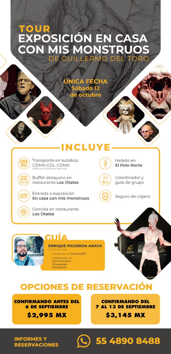 Ya no hay boletos para <a href="/encasamonstruos/">En Casa con mis Monstruos</a> los fines de semana.

¿Opción? 

¡Únanse al Tour que armo para el sábado 12 de octubre de #CDMX a #GDL!

Más información en: enrique.figueroa@gmail.com

¡Van! 👇🏽🍿