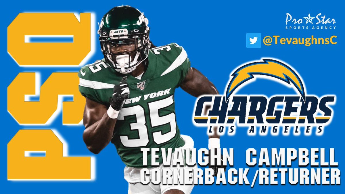 Paul Sheehy (@prostarsports) on Twitter photo Congratulations to former <a href="/nyjets/">New York Jets</a> DB Tevaughn Campbell on joining the @Chargers! DYK the former <a href="/CFL/">CFL</a> standout also played for the Canadian National Rugby team AND set the CFL Combine record in 2015 with a 4.35 Forty? Now ya know! Follow him <a href="/TevaughnsC/">Tevaughn Campbell</a>. Congratulations to former <a href="/nyjets/">New York Jets</a> DB Tevaughn Campbell on joining the @Chargers! DYK the former <a href="/CFL/">CFL</a> standout also played for the Canadian National Rugby team AND set the CFL Combine record in 2015 with a 4.35 Forty? Now ya know! Follow him <a href="/TevaughnsC/">Tevaughn Campbell</a>.