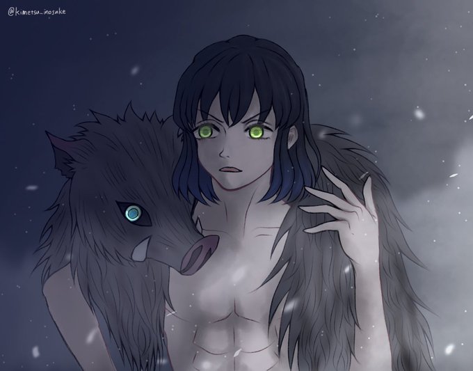 リゼさんがTwitterに投稿した嘴平伊之助(鬼滅の刃)のイラスト。