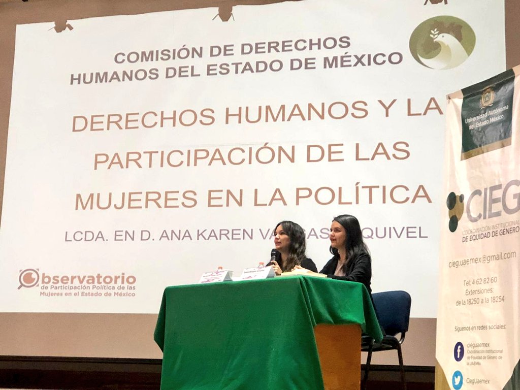 CODHEM's tweet photo. Personal de esta Defensoría dictó la conferencia ‘#DerechosHumanos y participación de las mujeres en la política’ con el objetivo de sensibilizar a estudiantes de la @UAEM_MX sobre el derecho de las mujeres a ocupar cargos públicos electivos y no electivos. #coDHemContigo https://t.co/dHFSuUft3H
