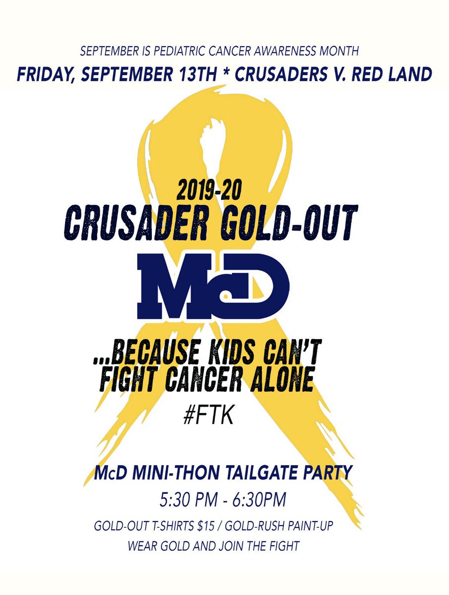 September is Pediatric Cancer Awareness Month, and McD Mini Thon will be #goinggold throughout the month in support of the cause!! Come join us this Friday Night in the fight to end childhood cancer!!!  #gogoldftk #ftk