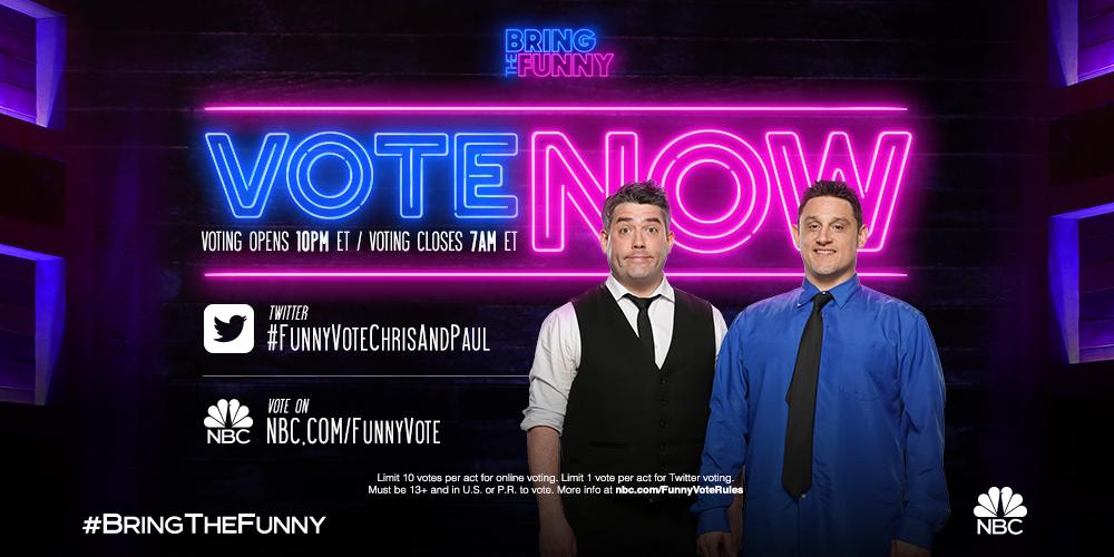 Show some love to <a href="/ChrisPaulShow/">The CHRIS and PAUL Show</a>! Tweet #FunnyVoteChrisAndPaul or vote at NBC.com/FunnyVote.