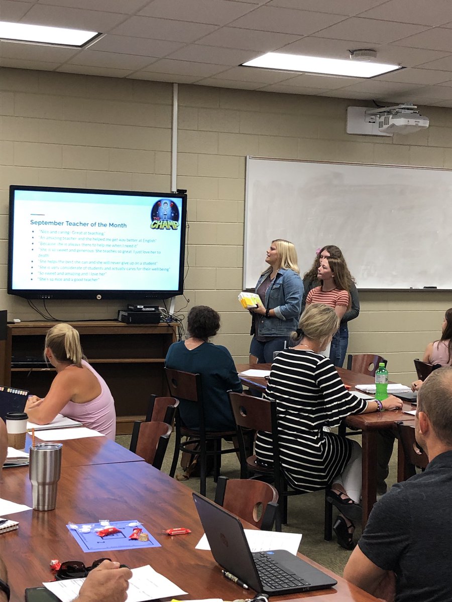 And our Teacher is the Month goes to <a href="/DakodaBowling/">Dakoda Bowling</a> !  Congratulations!  Thank you to our SGA students for presenting it to her.  #Expectthebest💚🖤 #itsagreatdaytobeaviking 💚🖤 #greenmachine <a href="/RCSHSOffices/">RCSHS Offices</a> @RowanCoSuper @RowanAstSuper