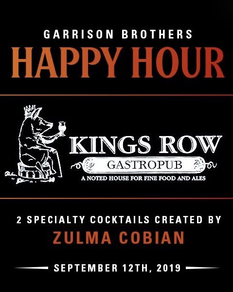 Join us Th 9/12 5:30pm-8:30pm for a special <a href="/garrisonbros/">Garrison Brothers</a> #HappyHour to get a taste of the finest Texas-Bourbon around 🥃 We'll have neat pours for the purists and two specialty $10 cocktails seen here created by <a href="/kingsrowpub/">Kings Row Gastropub</a>'s very own mixology guru Zulma 🍹 #kingsrowpub