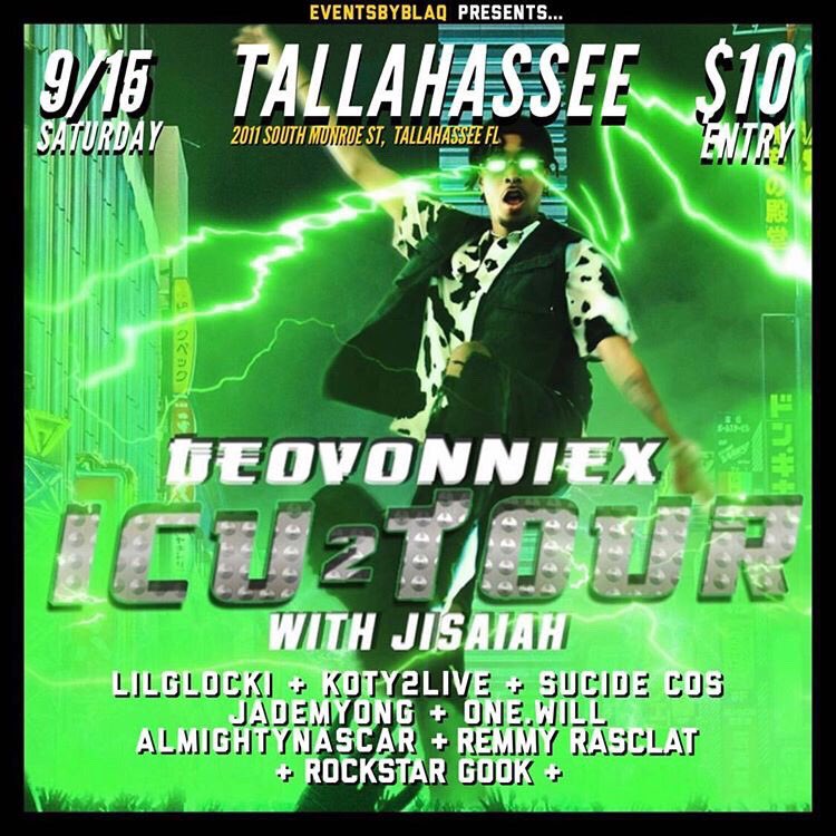 One__Will's tweet photo. My next show is on 9/15 2011 S Monroe St Tally Florida pull up show starts at 9pm! Bring $10 and make sure you fly ya digg! 
#CNO
#Icutour https://t.co/ttkC146yry