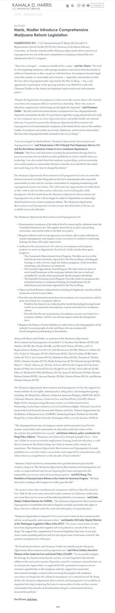 50 Times  #Kamala Accomplished/Advocated for  #CriminalJusticeReform43.SEN- Sponsored bill that would legalize marijuana; expunge prior convictions,require re-sentencing hearings for those still under supervision;& invest money in communities adversely impacted by the War on Drugs