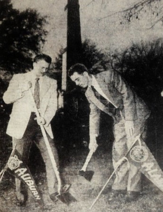 Auburn & Alabama didn’t play for 41 years, when they finally did in 1948 the Presidents of the Auburn & Alabama student body went to a park in Birmingham and literally buried a hatchet before the game. (There’s hope for Texas/Texas A&M) #SaturdaysInTheSouth  @SECNetwork