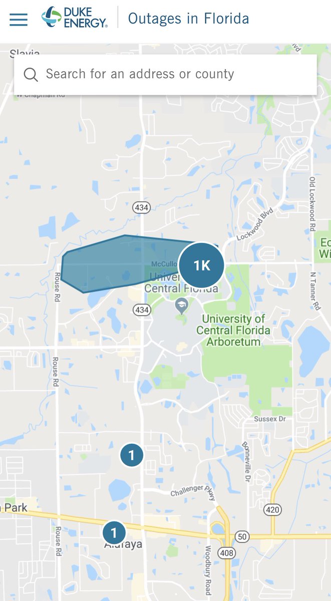 Ucf Knight News On Twitter A Power Outage Is Affecting The Surrounding Area Near Mcculloch Road Duke Energy Says That 1 858 Customers Are Without Power Due To Equipment Damage Current Estimates Project