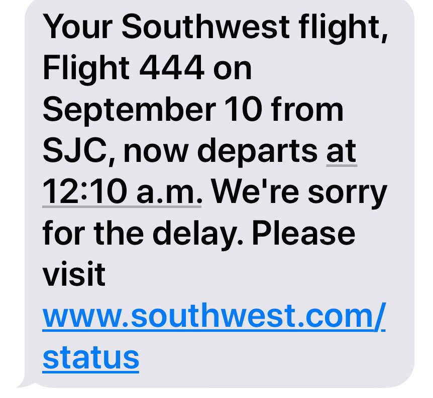 NancyRDay's tweet photo. Ughhh @SouthwestAir messing with my sleep delayed changing 3 times and now instead of a shuttle I must drive to p/u daughter flight 444 outta San Jose  #delayed2.5hours https://t.co/A5W514ndeb