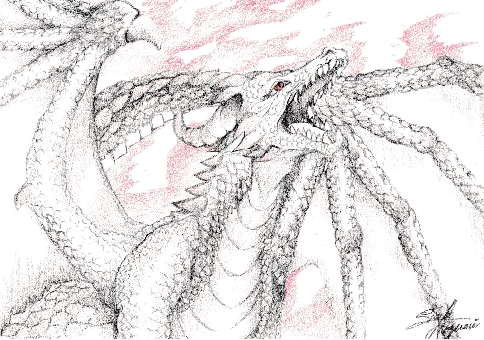 屋」brand 「巻積雲と龍」鉛筆画 絵画 B4サイズ 黒一色
