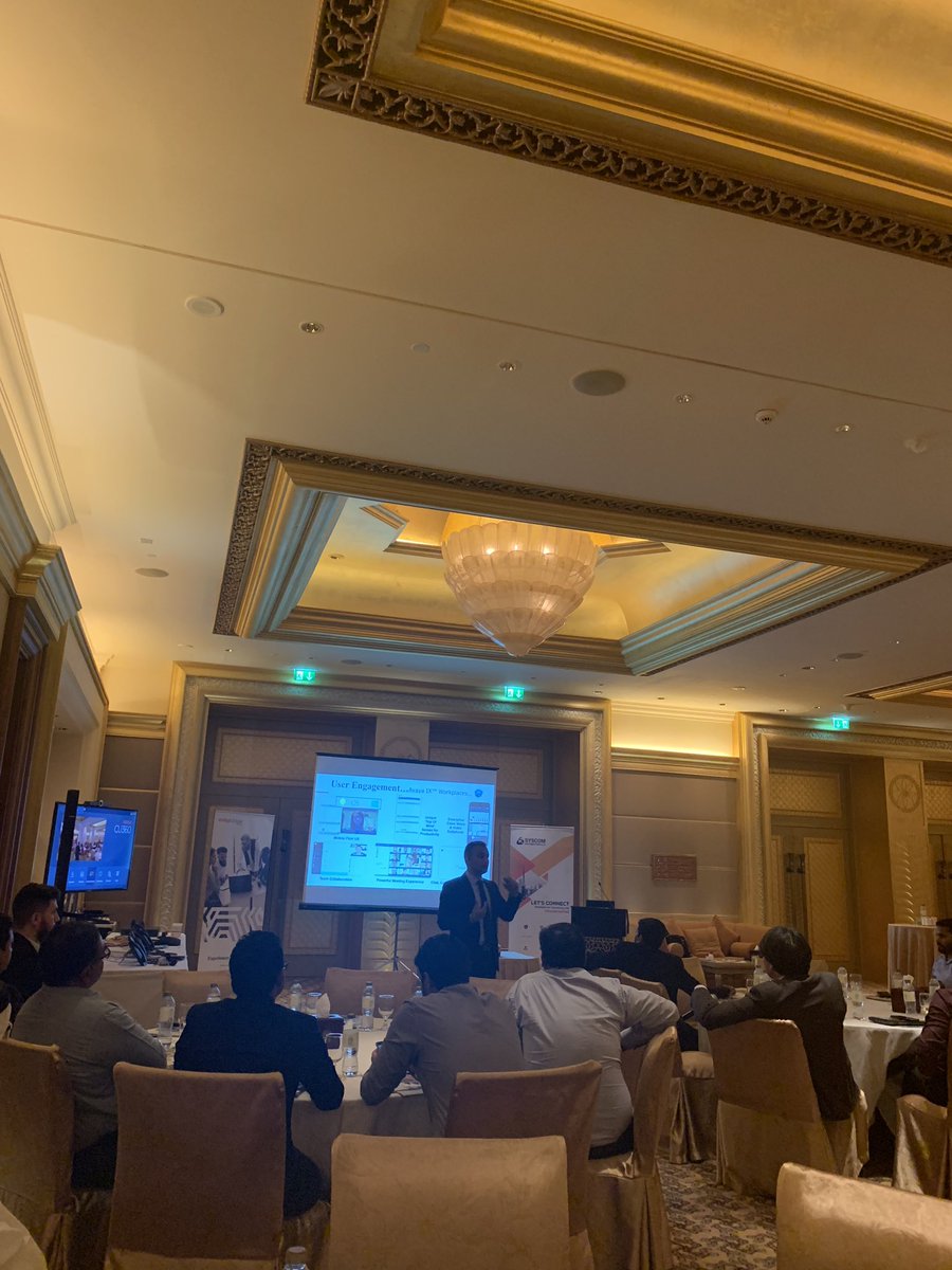 Noura2710's tweet photo. @sumedh_s_g , MM Practice lead- #avaya kicks off the session as we discuss #intelligentexperiences and #workspaces #syscom https://t.co/ZCv8eYViZC