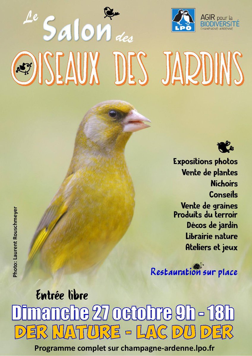 poln52's tweet photo. À vos agendas ! La 3ème édition du Salon des Oiseaux des Jardins se déroulera le dimanche 27 octobre prochain à Der Nature sur les bords du lac du Der-Chantecoq, haut lieu de l'ornithologie européenne qui accueille chaque année à l'automne la Fête de la Grue et de la Migration... https://t.co/oHW9Pe1qUA
