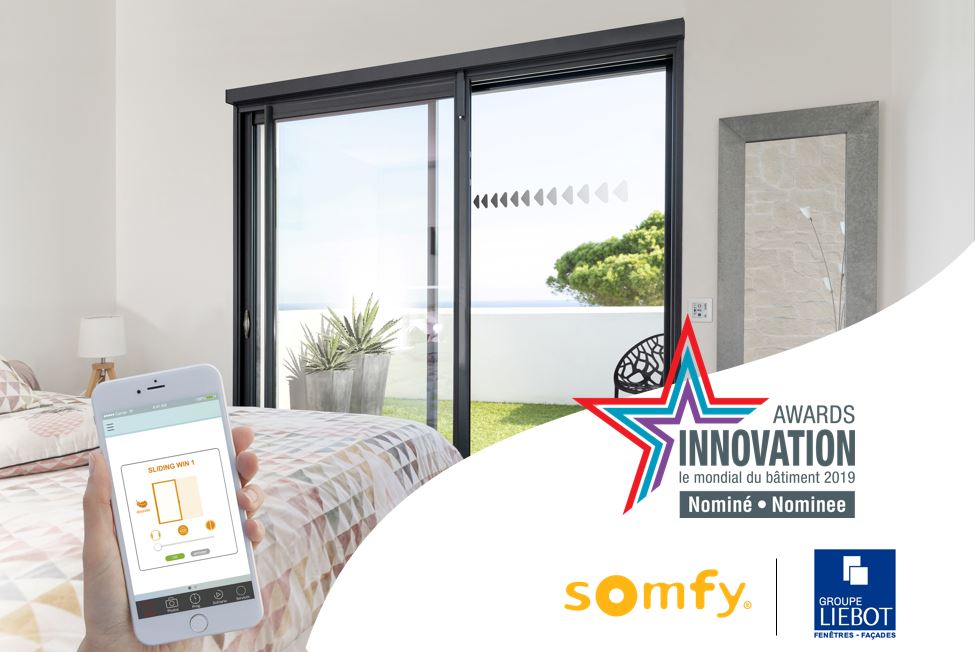 Somfyfr's tweet photo. Le Groupe LIEBOT et @Somfyfr sont fiers de faire partie des nominés aux AWARDS DE L'INNOVATION @Batimat 2019 pour la conception conjointe d'une baie coulissante automatisée et connectée avec fonction aération ! Rdv le 18 sept pour connaître le palmarès 🤞. @kline_france @CAIB49 https://t.co/aZ8p4Et5Zf