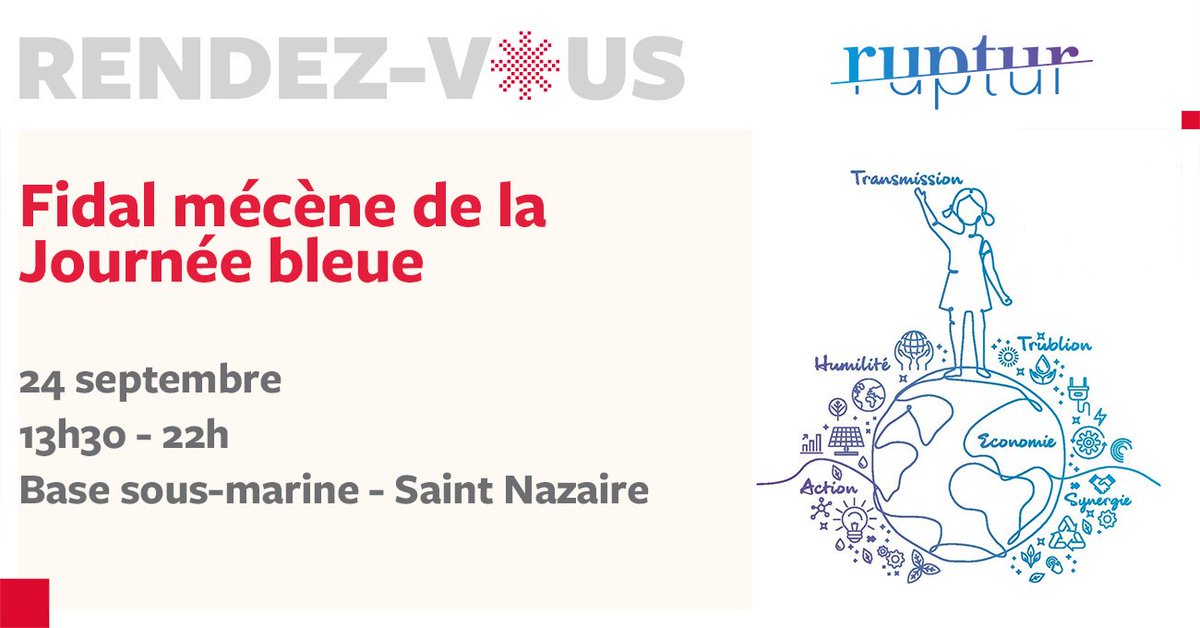Fidalloireocean's tweet photo. [FIDAL MECENE] 🔊 🔜 Le 24 septembre, comme nous, engagez-vous dans l'Economie Bleue à Saint Nazaire avec l'association @RupturEcoBleue. Merci à @CJarryFidal pour son engagement. Plus d'informations et inscription ci-dessous ➡️ https://t.co/TunONNEICF 
 #blueeconomy https://t.co/uExwdSCg7w