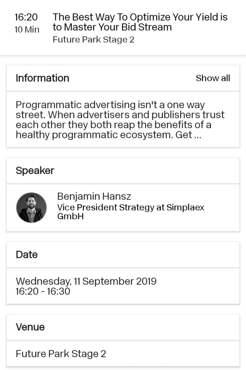 Looking forward to speaking <a href="/dmexco/">DMEXCO</a> today. If you're around The Future Village stop by and hear about the best yield management!