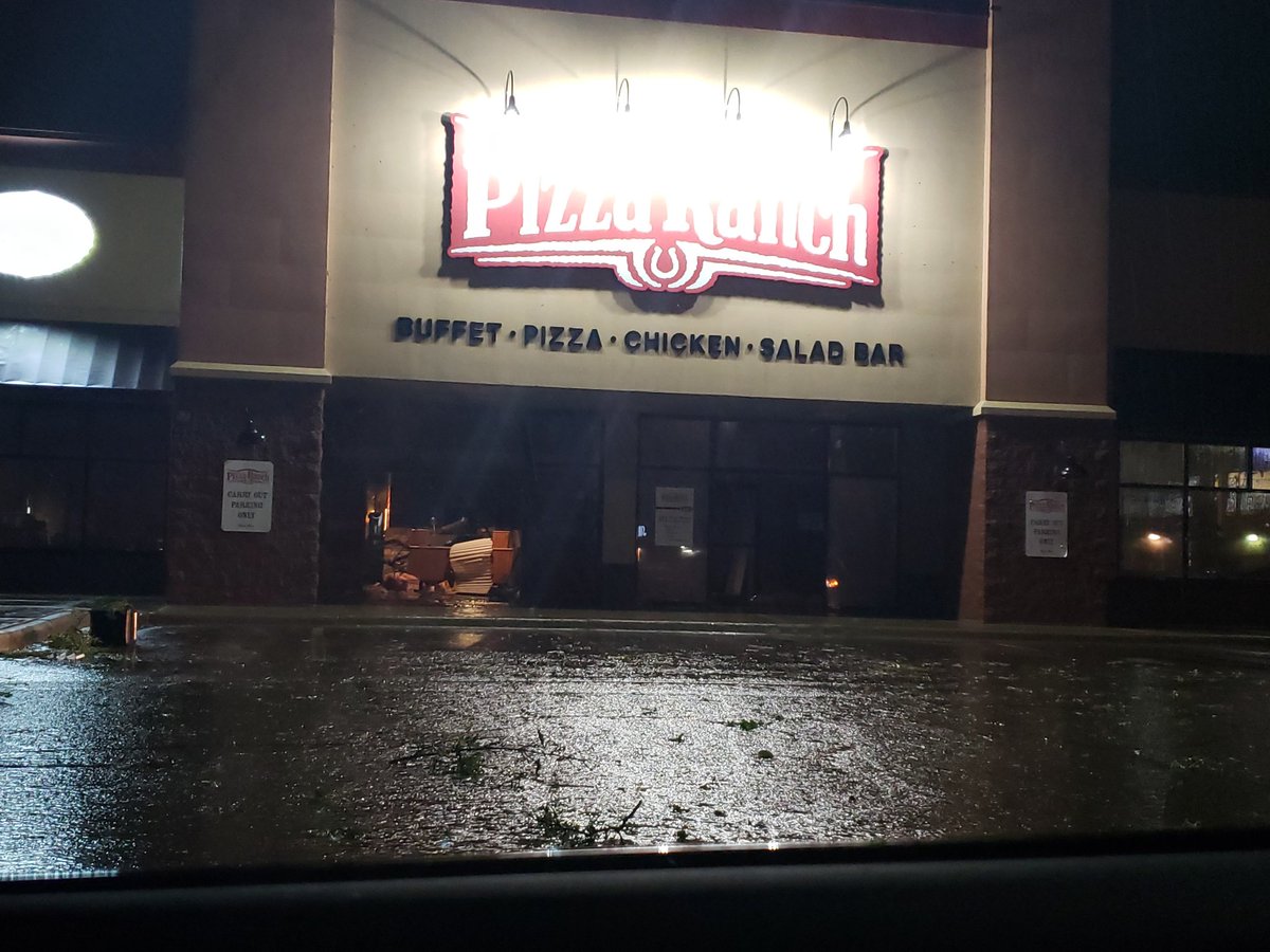 Justin_Wulf's tweet photo. Front door blown out at Pizza Ranch on W. 41st. @KDLTNews @KDLTWeather https://t.co/Pt29NqWhDK