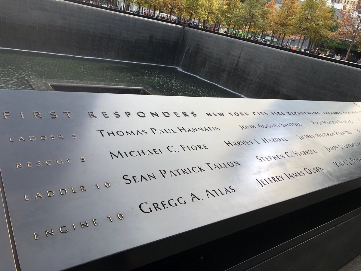 Today we pause &amp; remember those who lost their lives 18 years ago at World Trade Centre in New York.
The death toll included 343 firefighters, 60 police officers and 8 paramedics. 
We remember our fallen firefighter colleagues &amp; our thoughts are with those who lost loved ones.