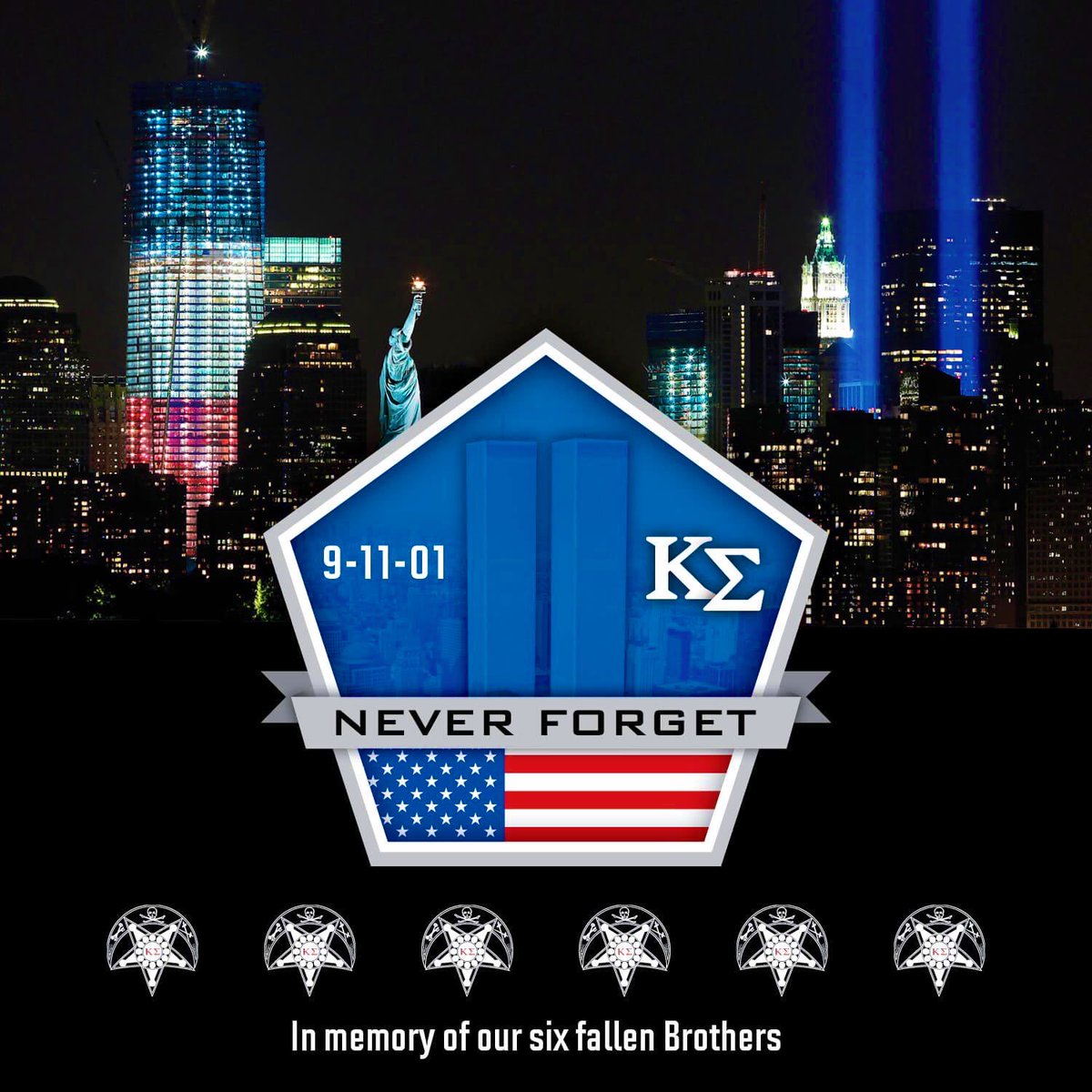 Today we honor all those lost on 9/11 including our 6 fallen Brothers. #NeverForget 🇺🇸Fredric N. Gabler (Alpha-Kappa) 🇺🇸Jeffrey B. Gardner (Gamma-Upsilon) 🇺🇸Andrew H. Golkin (Delta-Phi) 🇺🇸Richard B. Madden (Gamma-Xi) 🇺🇸James R. Paul (Beta-Nu) 🇺🇸William P. Tselepis (Alpha-Gamma)