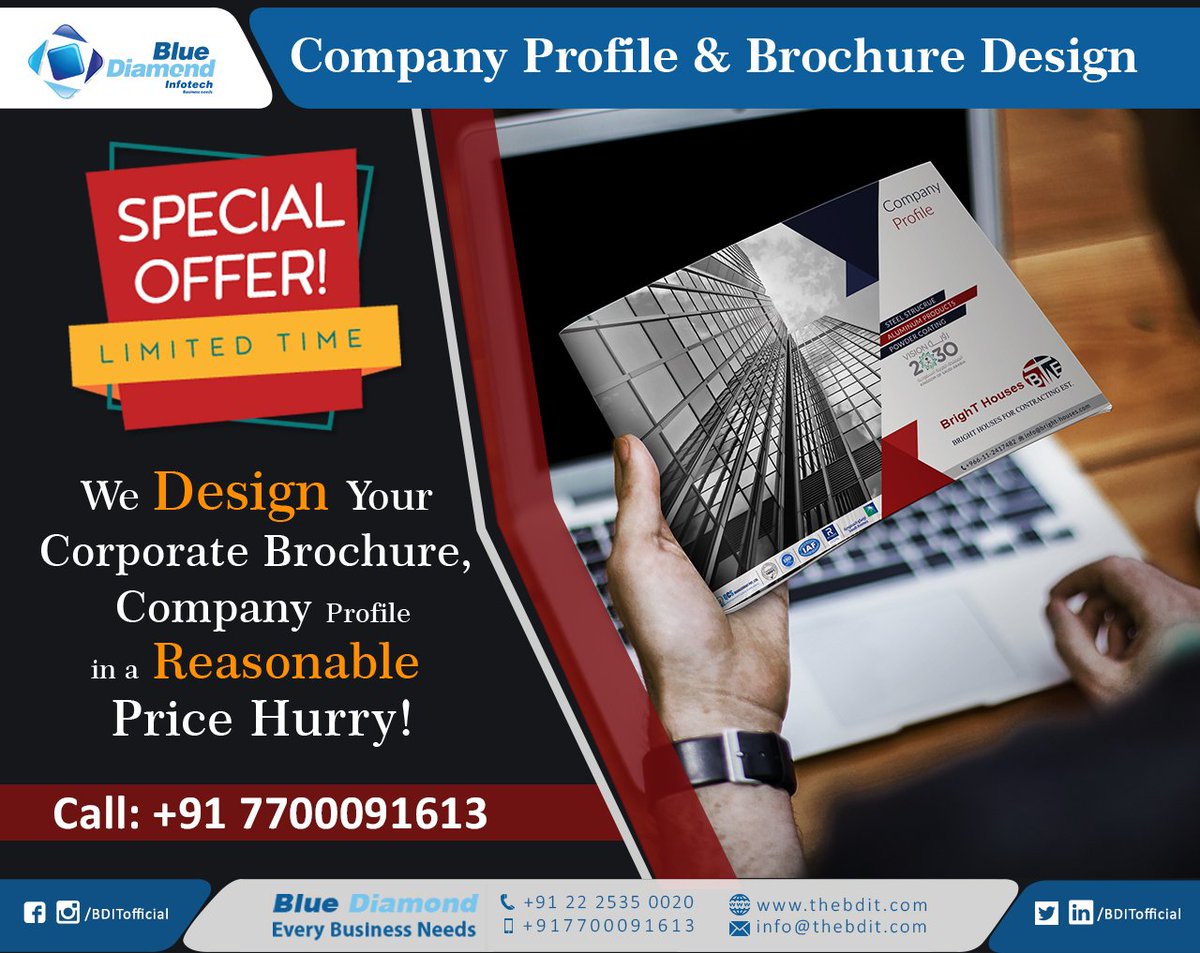 WebMumbaiCo's tweet photo. Company profile &amp; Brochure Design
Special offer!🙂
we Design your 
corporate Brochure,
company profile
in a Reasonable 
Price Hurry!
Call:+7700091613]
#companyparty #CompanyBranding
#brochuredesign
#V_Brand_Developers #IT_services_and_solutions 
@BDITofficial 
@WebMumbaiCo https://t.co/0tw9JECIGO