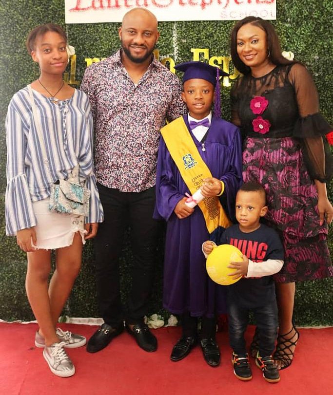 YulEdochie's tweet photo. So my 3rd child Karl Kenechukwu Yul-Edochie graduated from primary school as the best student of his set and today is his 1st day in secondary school.
With my lovely wife @mayyuledochie my daughter Danielle and my last son Victory.
For these many blessings I thank God Almighty! https://t.co/XNAZHgLWiv
