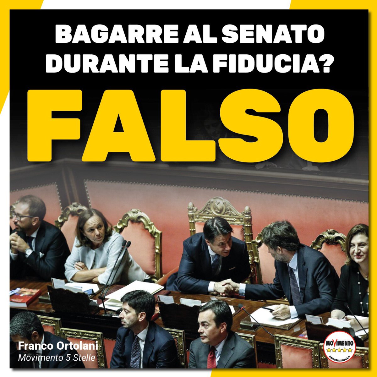 Francortolani's tweet photo. "Bagarre in Senato" durante la fiducia al governo Conte? Non è vero! Attorno all'ex capitano si erano raggruppati una quindicina di senatori tra cui qualche condannato, che a comando, come nelle curve ultrà degli stadi, iniziavano cori e rumoreggiamenti vari. Tutto qua! https://t.co/N1VTaZMU9O
