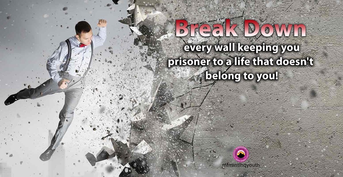mfmintlhqyouth's tweet photo. Break down every wall keeping you
prisoner to a life that doesn't belong to you!
I declare victory over your life, your health, your marriage, your future, your finances, &amp; over everything that God has already determined for you, in the name of Jesus!!
#ThePlaceOfHisGreaterGlory https://t.co/bjNVUqWue7