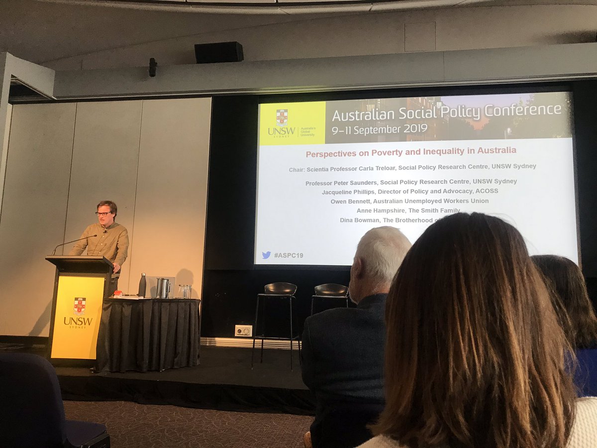 MichalaKowalski's tweet photo. Final panel of #ASPC19. Owen Bennett from the Australian Unemployed Workers Union is sharing some vital lived experience with us all. Some key insights: social security recipients have a process to go through before they are ready to participate in research and/or advocacy. https://t.co/Ssd7ICBESP