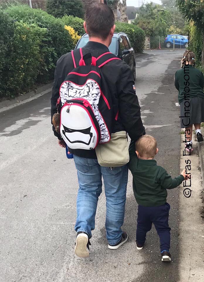 eec321's tweet image. First day of Ezras new nursery school yesterday. Raring to go!!! He’s at the same school as his sister now and she’s excited about it! He was like a coiled spring in the morning so trying to get a picture was not easy!! 💙💛