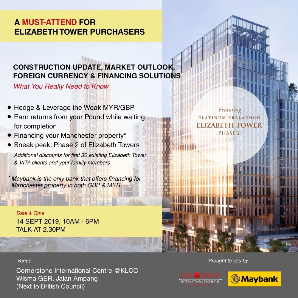 csiprop's tweet image. PRE-LAUNCH OF VICTORIA RESIDENCE on 14 &amp;amp; 15 Sept 2019 @ KL. 

Meet the UK developers and get special discounts!

💎 Forecasted 7% Yield
💎 20% Deposit
💎 Financing Available from Maybank &amp;amp; Others
💎 Prices from £2xxK

To RSVP or for more information, please call +60 16-228 8691.
