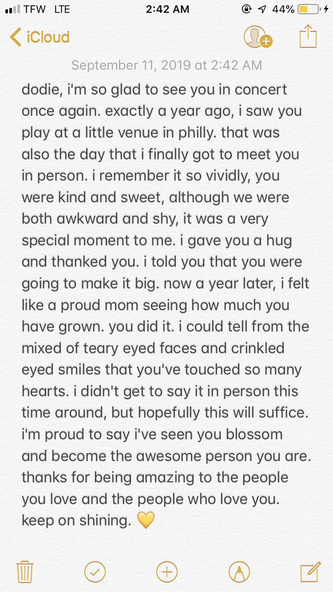 leslxee's tweet photo. hi @doddleoddle! thank you for an amazing night once again. i love you :) i better see you perform in the @TheGarden next year! 💛😉 https://t.co/skKvb0H6jg
