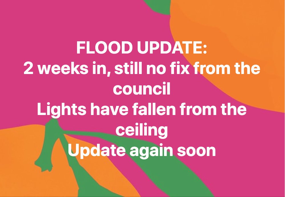 TheCentrE17's tweet photo. FLOOD UPDATE:
2 weeks in, still no fix from the council
Lights have fallen from the Ceiling
Update again soon
@LBWalthamForest @WFculture19 https://t.co/7CgsQ4uwfe