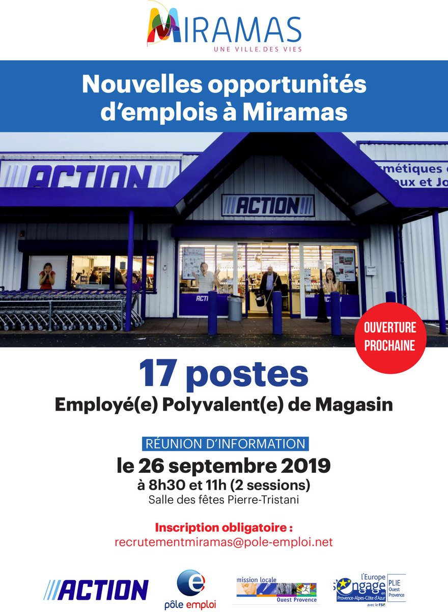 Ville De Miramas On Twitter Nouvelles Opportunites D Emplois A Miramas Actionfr Reunion D Information Le Jeudi 26 09 2019 A 8h30 Et 11h A La Salle Des Fetes Pierre Tristani Inscription Obligatoire Recrutementmiramas Pole Emploi Net Recrutement