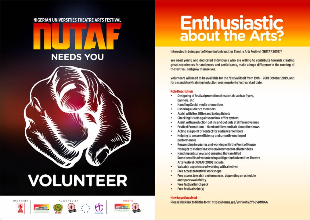 This is the opportunity you've been waiting for. Be a part of NUTAF 2019. Please click the link to fill the form: forms.gle/vMnn4hvZY6SSBM…