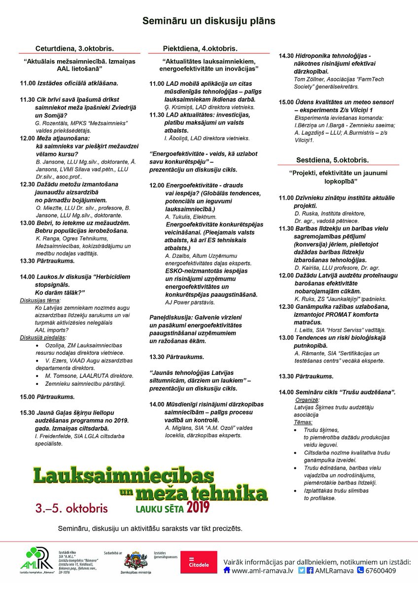 AMLRamava's tweet photo. Apmeklē Izstāde "Lauksaimniecības un meža tehnika. Lauku sēta 2019" izglītojošo programmu un gūsti vērtīgas atziņas prezentācijās un diskusijās! Nāc uz izstādi un uzzini svarīgāko! 🌻 https://t.co/sTVival6qv