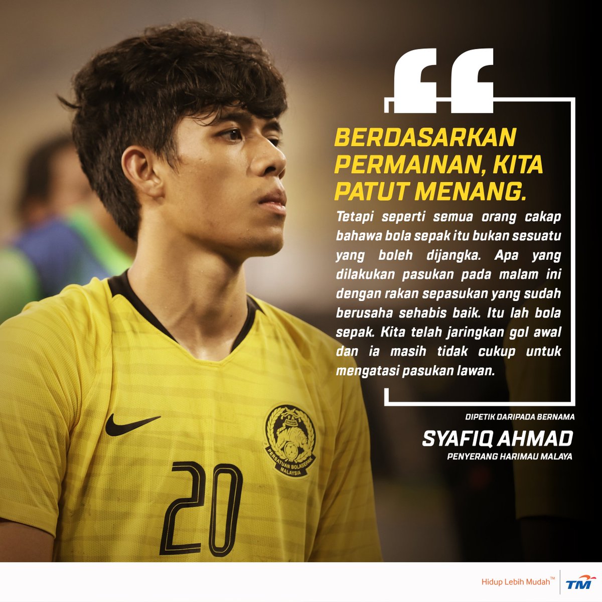 UnifiSports's tweet photo. Kalau lihat aksi #HarimauMalaya semalam, mungkin ada yang lupa kita 🆚 pasukan ranking jauh lebih baik (ke-65).

Satu petanda amat positif menunjukkan #MAS 🇲🇾 dah mampu berdepan jaguh-jaguh Asia. Keep pushing yourselves, boys. 👊🏻 #MASvUAE #WCQ #AsianQualifiers #KamiTeamMalaysia https://t.co/3xZ1LqKoLo