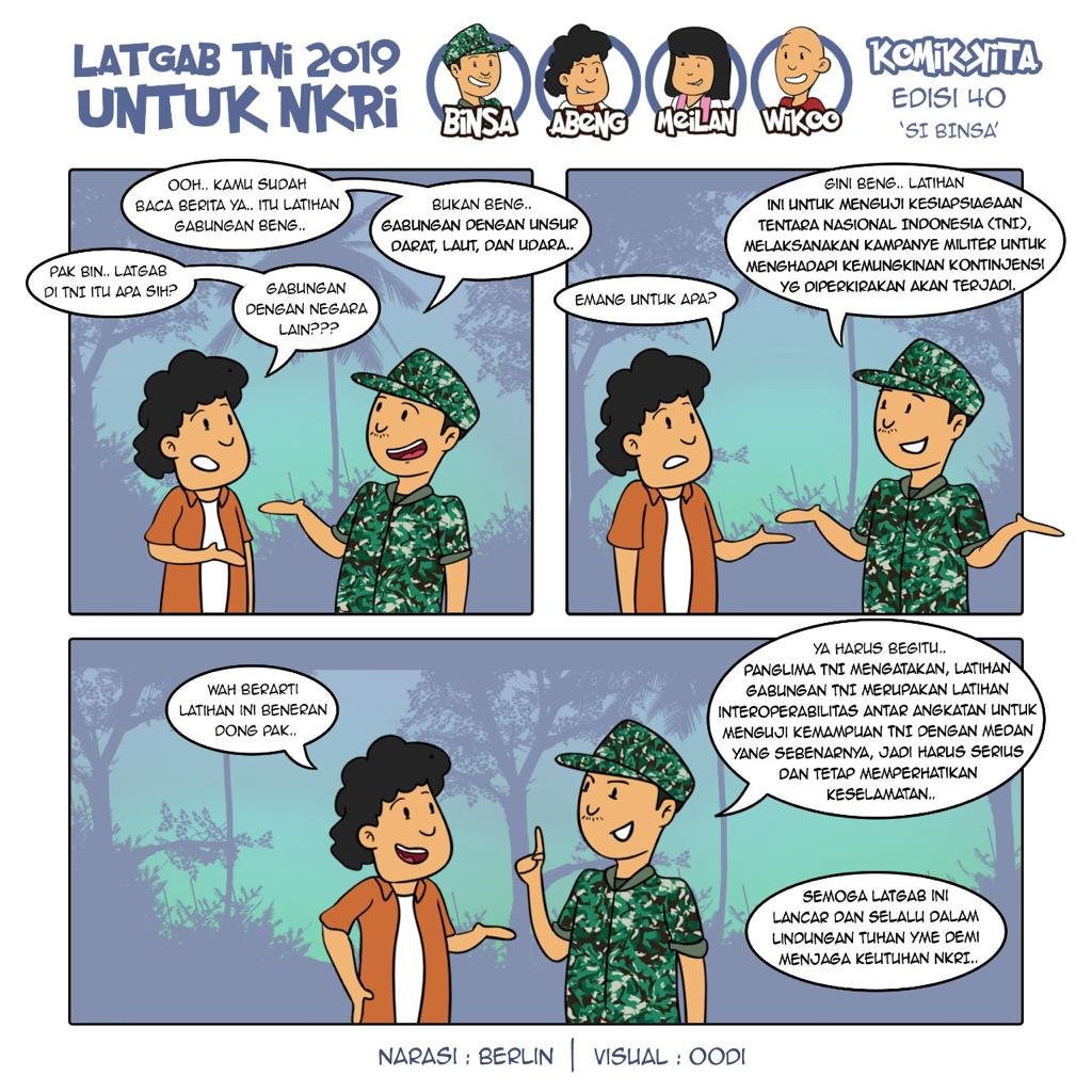 umar_samad22's tweet photo. Kesetiaan TNI terhadap NKRI tidak diragukan lagi karena menjadikan komitmen sumpah prajurit sebagai menjaga keamanan negara dari gangguan berbagai ancaman. #KomikKita #SiBinsa #LatgabTNI2019 https://t.co/AYprWBSusU