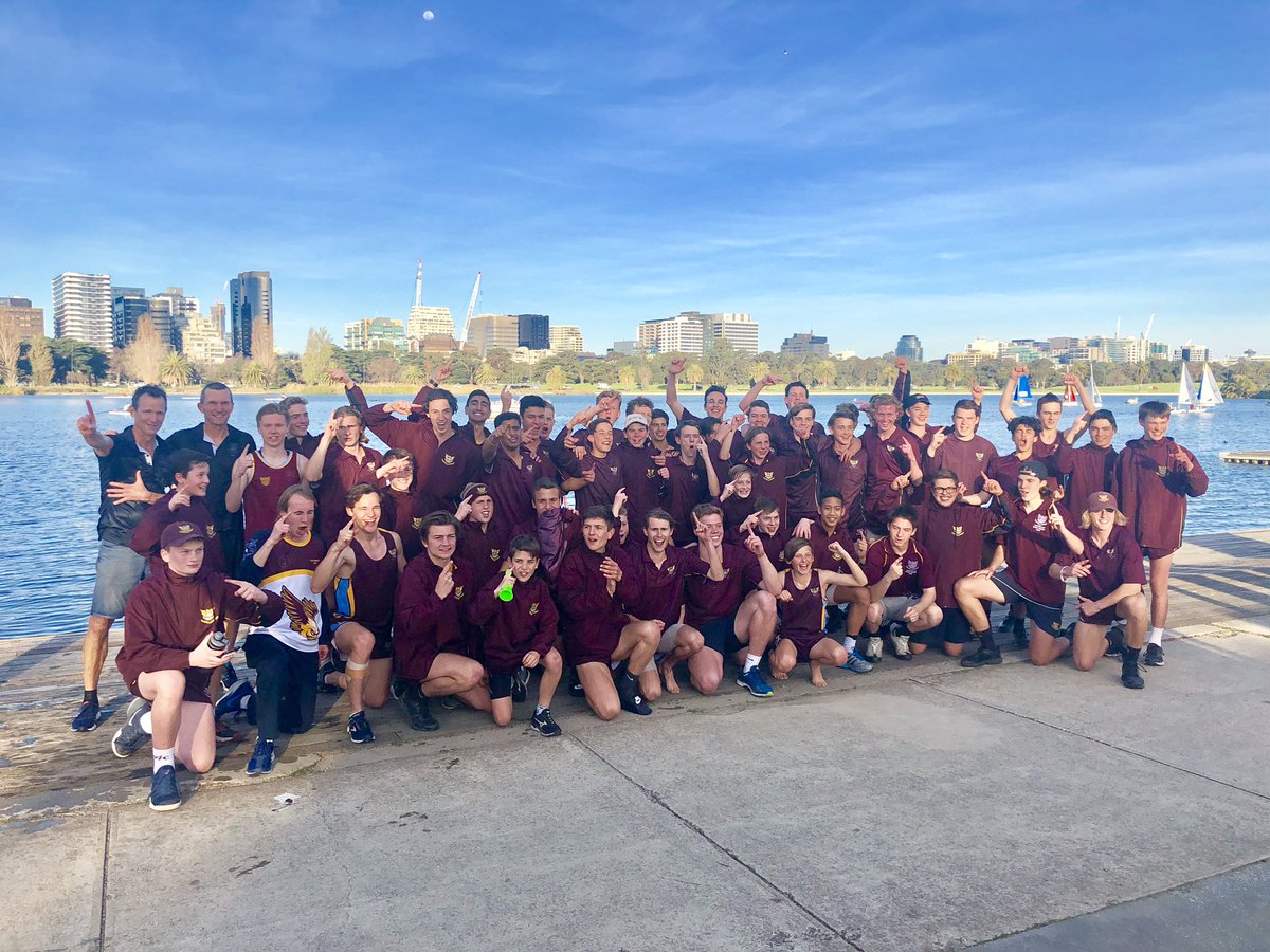 Marcellin's tweet photo. Our 2019 @sportagsv Champion Athletics team celebrate alongside Albert Park Lake. 

#MCSport #Nest #GoEagles https://t.co/5gCGG2LSOp