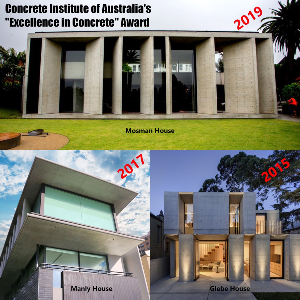 Can you tell we like designing concrete??? It’s a “three-peat” for Partridge!  Thanks to the <a href="/ConcreteInst/">Concrete Institute of Australia</a> for recognising residential structures in their awards program, and thanks to all the amazing architects and builders we work with. #anotherpartridgeproject