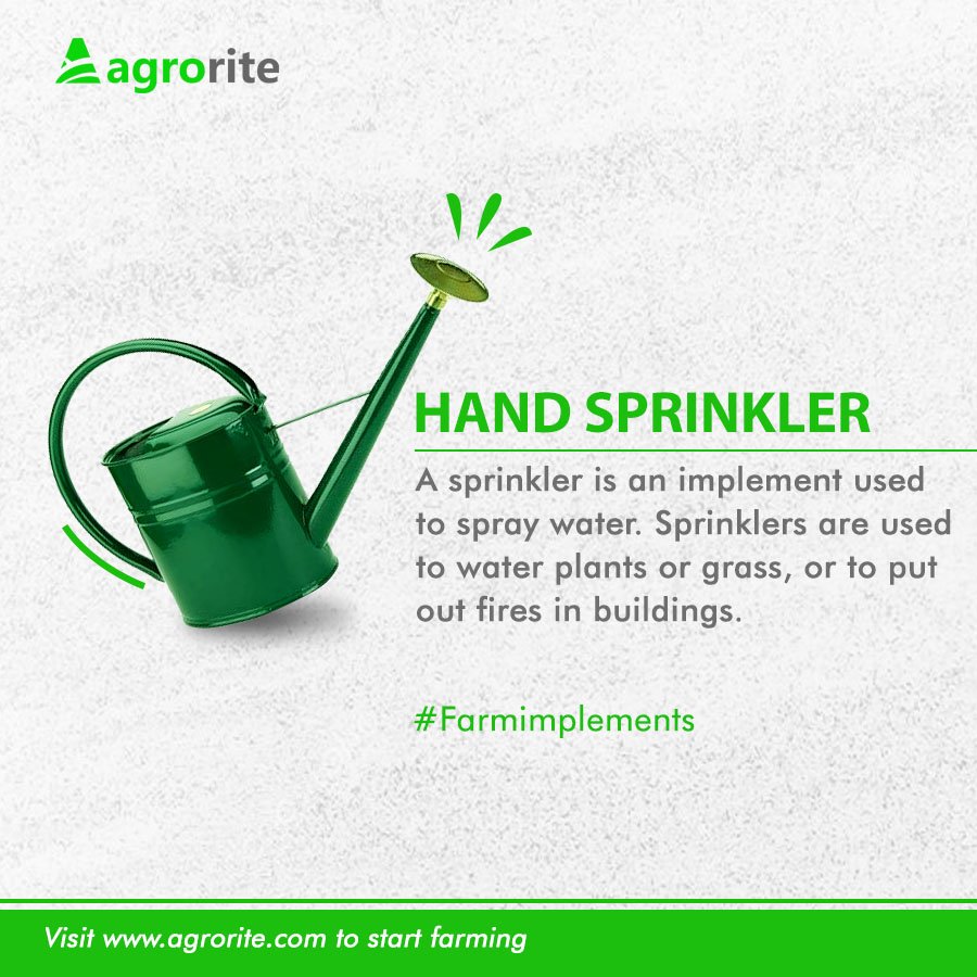 agrorite's tweet photo. #FarmingImplement
HAND SPRINKLER
It is used for spraying water. It is essential to water plants, grass and can also serve in putting off fire to avoid escalation.
#Agrorite #Agritech #ZeroHunger #Farming #SDG2 https://t.co/GSmOkEloHo