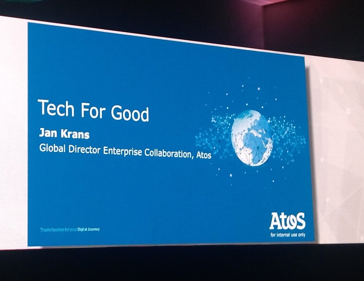And now it starts one of the panels I was eagerly awaiting: Tech for Good. First an introduction by friend #atossc <a href="/Wepreciate/">Jan Krans</a> that can't join us physically due to health issues. Nothing that <a href="/CircuitHQ/">Circuit</a> can't solve! #YourExpert
PS: Jan, get well soon 😘