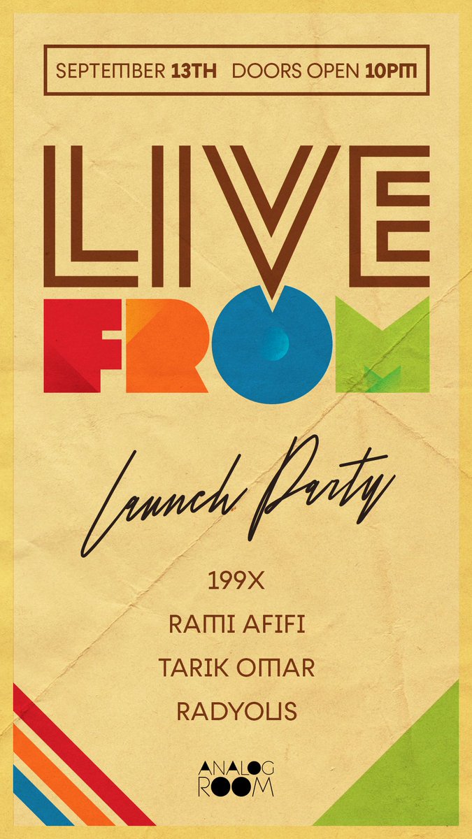 First time playing at <a href="/AnalogRoomDubai/">Analog Room</a> this Fri for <a href="/livefromblank/">LiveFrom Nowhere</a> launch party 🍾
with <a href="/captain_tea_/">Tarik Omar</a>, #ramiafifi and <a href="/yousnasserous/">Radyous</a>