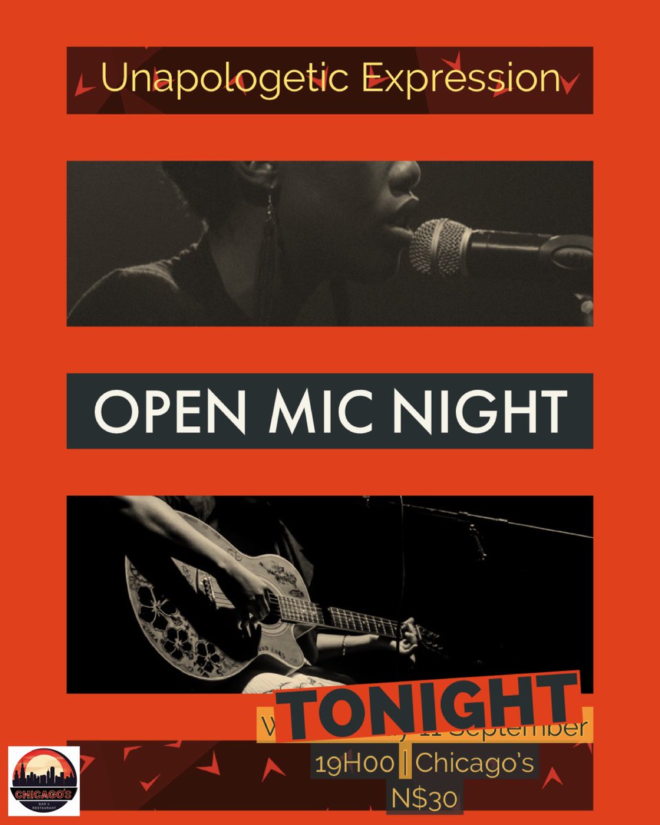 ‼️OPEN MIC IS ON TONIGHT AT 19h00 Chicago’s - hosted by <a href="/ashwynmberi/">Ashwyn Mberi</a>💫 
It’s the poetry✍️ and music🎵 (acoustic) edition so we’re welcoming all POETS and MUSICIANS to the stage🔥 
Sign up from 18h30