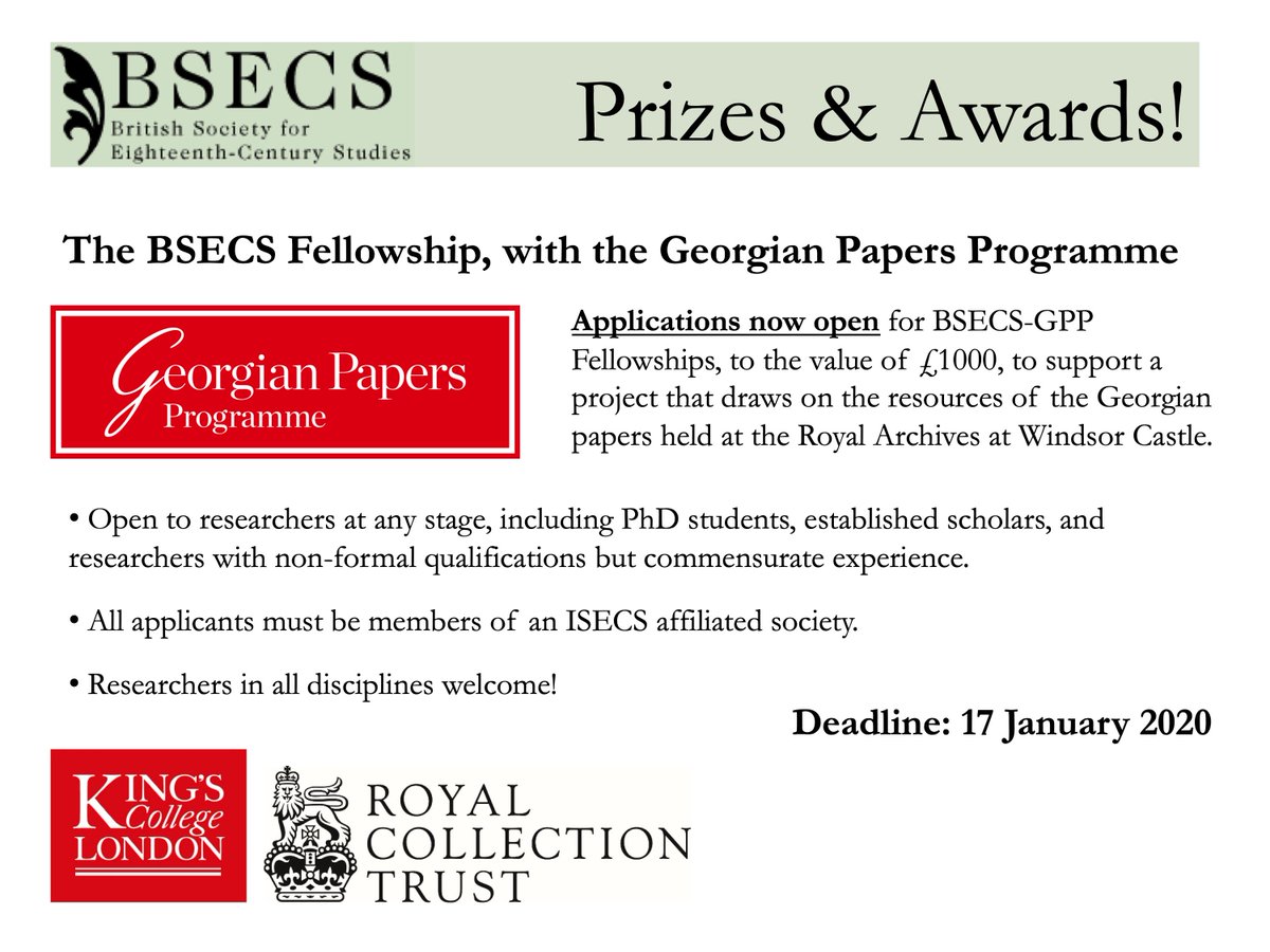 18th Century Studies (@bsecs) on Twitter photo Do you have a research project drawing on the fantastic <a href="/GeorgianPapers/">Georgian Papers Programme</a>? The BSECS-GPP Fellowship is now open for applications! Applicants can be at any career stage & from any discipline. More info & how to apply here: bsecs.org.uk/prizes-and-awa… #twitterstorians #18thcentury <a href="/RCT/">Royal Collection Trust</a> Do you have a research project drawing on the fantastic <a href="/GeorgianPapers/">Georgian Papers Programme</a>? The BSECS-GPP Fellowship is now open for applications! Applicants can be at any career stage & from any discipline. More info & how to apply here: bsecs.org.uk/prizes-and-awa… #twitterstorians #18thcentury <a href="/RCT/">Royal Collection Trust</a>
