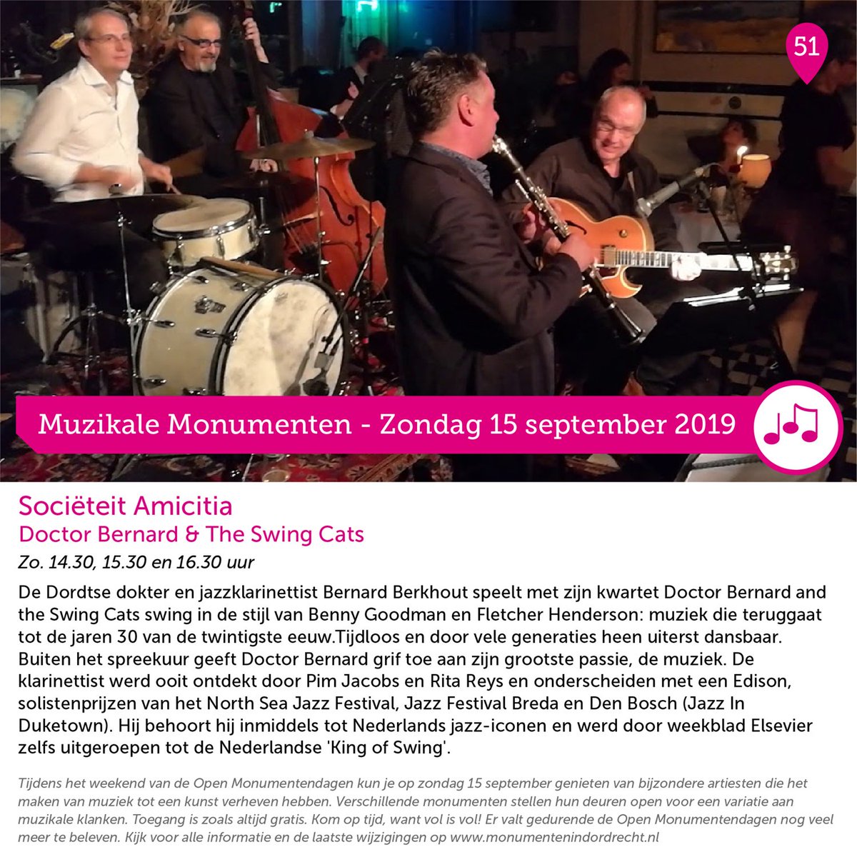 Het Open Monumenten Weekend komt er weer aan. Ook in Dordrecht. Op zondagmiddag 15 september zullen er diverse bij het thema aansluitende #gratis optredens plaatsvinden. Ook Doctor Bernard is van de partij. #OMD2019 Kijk voor meer informatie op ow.ly/kqKf30lAgf7 #amicitia