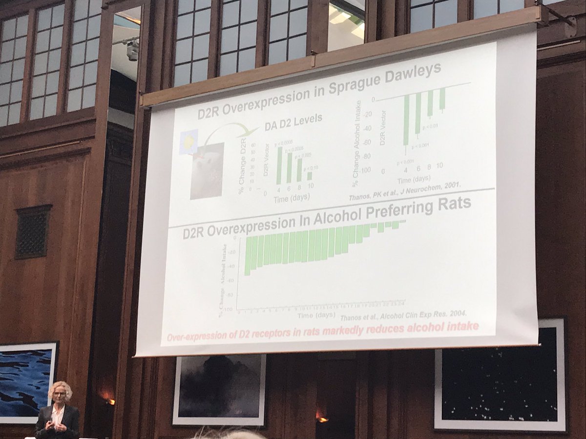 kristine_roemer's tweet image. Nora Volkow @FondenNovavi symposium. Over-expression of D2 dopamine receptors in nucleus accumbens reduces alcohol intake in rats