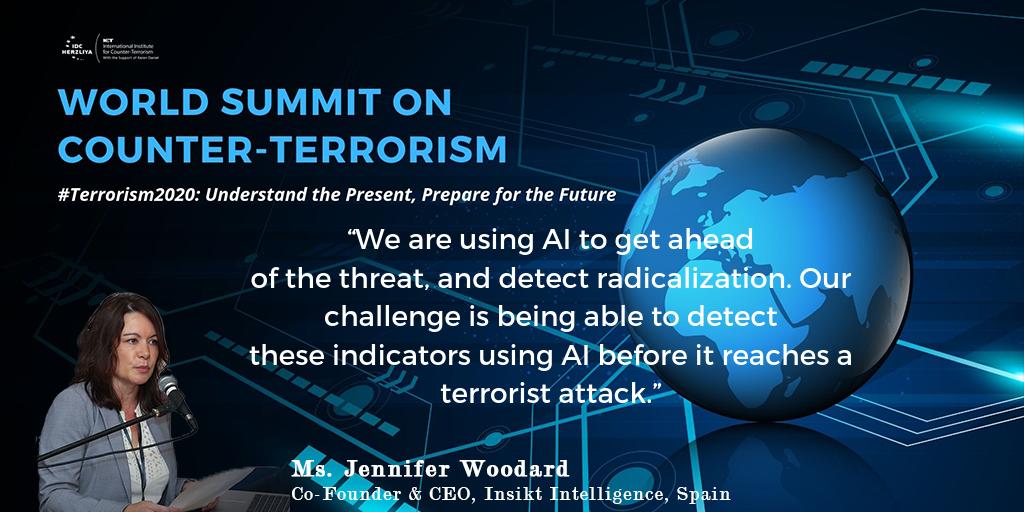 ICT_org's tweet photo. @insiktintel Co-founder and CEO Jennifer Woodard at the #ict19 World Summit on Counter-Terrorism. #AI #techandterror #counterterrorism #EnoughIsEnough https://t.co/B84Uzpbx4f