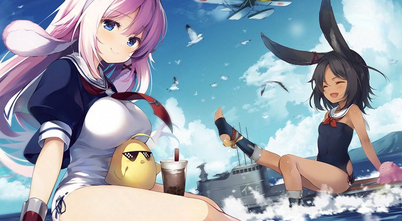 煎路 Senji アズールレーン2周年記念イベント Azurlane 2nd Anniversary Fes 伊25 伊26の記念イラストを描かせて頂きました ローディングイラストが海底だったので 今回は海上のイメージで 全体は展示や画集で見てもらえると嬉しいです T