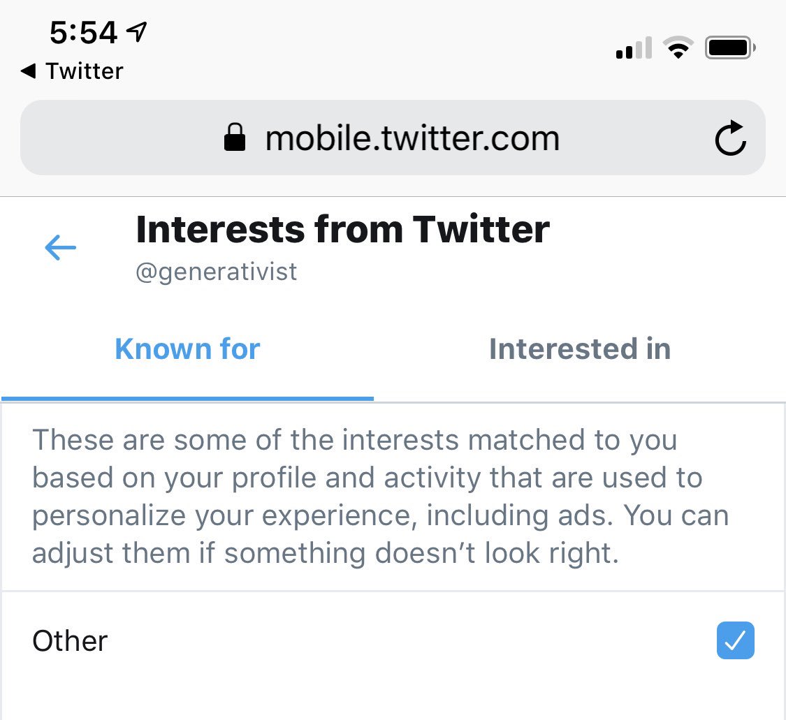 Interests from twitter (according to twitter): I am know for “other”