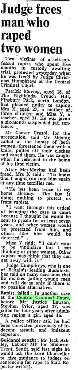 Judge frees man who pleads guilty to raping two women. "He has been twice to my home already. The law is doing nothing to protect us from rapists" #ESRCvictims #accesstojustice #1970s