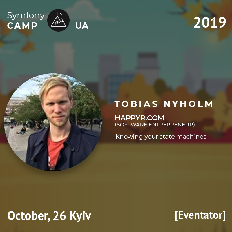 symfonycampua's tweet image. 2019.symfonycamp.org.ua
Meet @TobiasNyholm software entrepreneur at Happyr.com!
Speech: "Knowing your state machines"
#symfonycampua #sfcampua